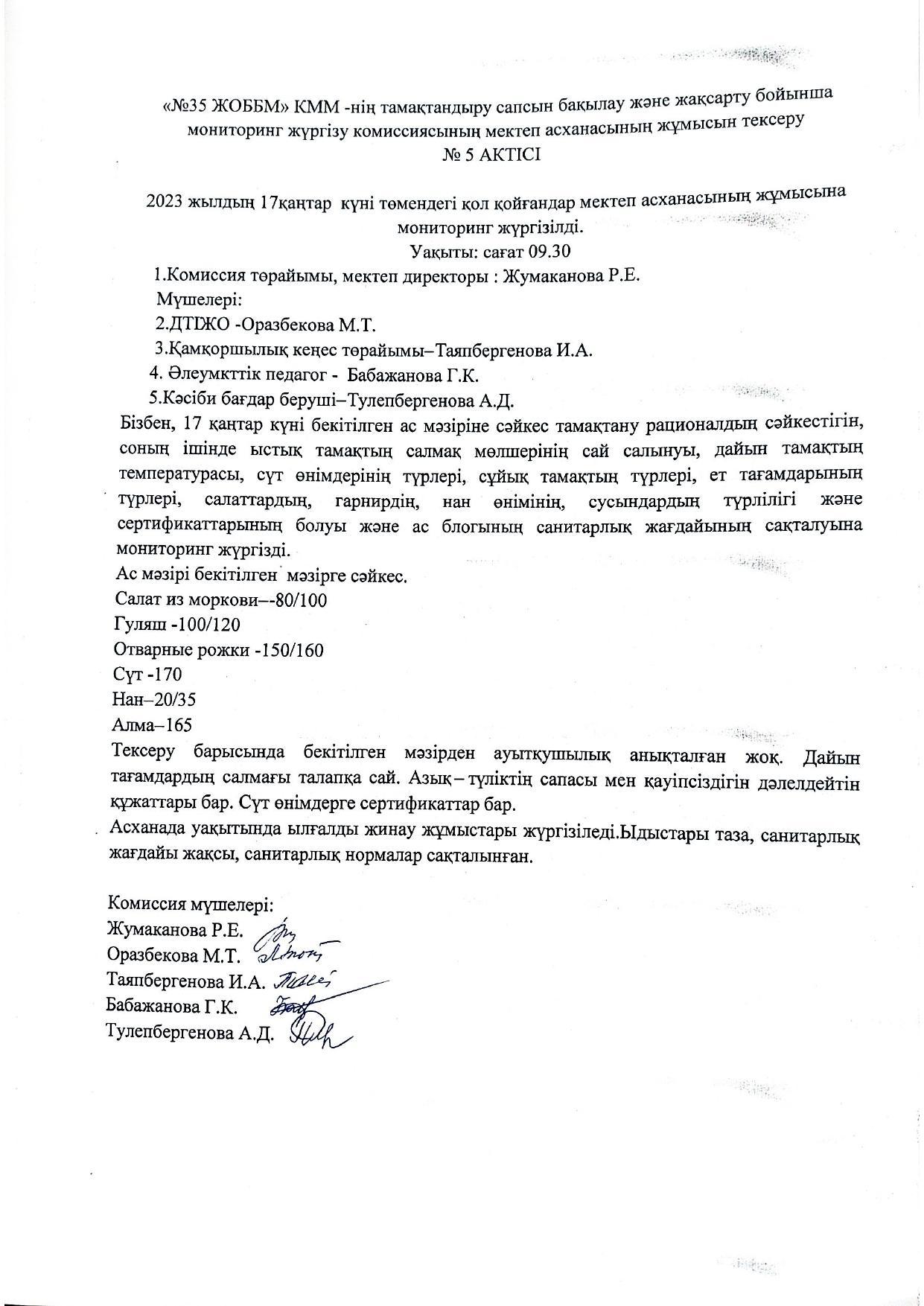 Мониторинг жүргізу комиссиясының актісі